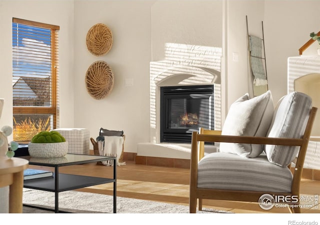 living area featuring light tile patterned floors