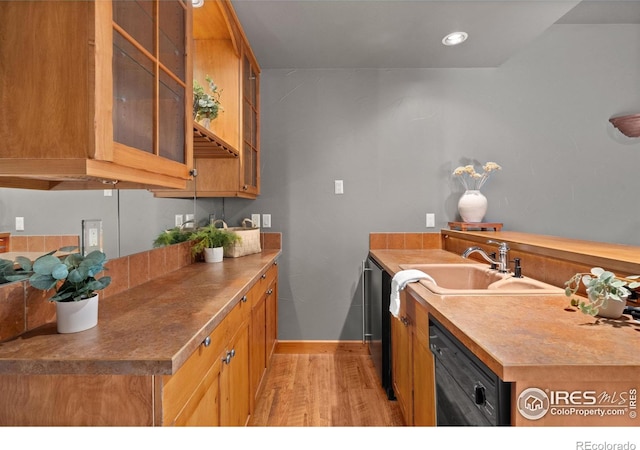 kitchen featuring dishwasher, light wood-type flooring, and sink