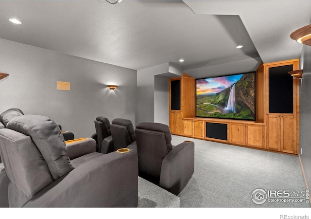 home theater room featuring carpet