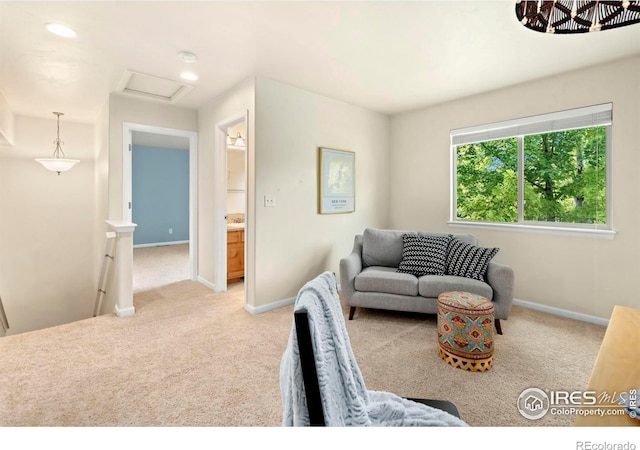 living room featuring light colored carpet