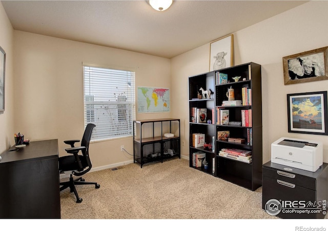 view of carpeted office space