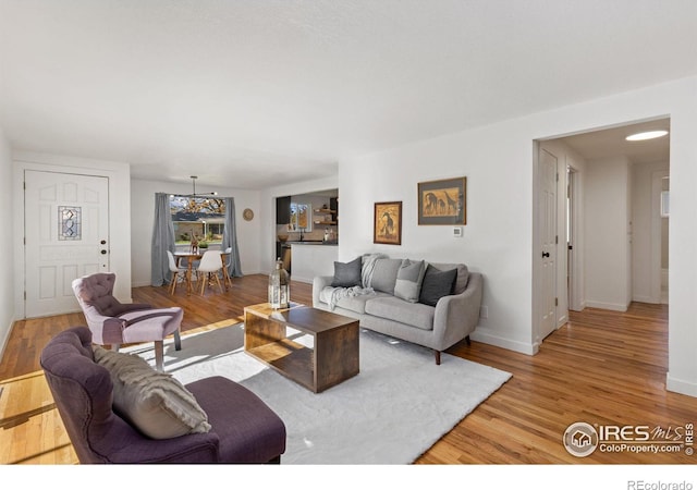 living room featuring light wood-type flooring