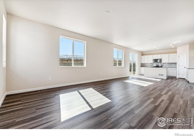 unfurnished living room with dark hardwood / wood-style flooring