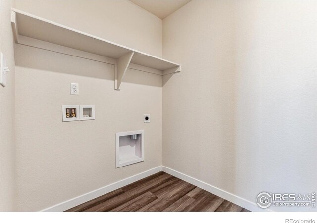 laundry room featuring hookup for a washing machine, dark hardwood / wood-style floors, and hookup for an electric dryer