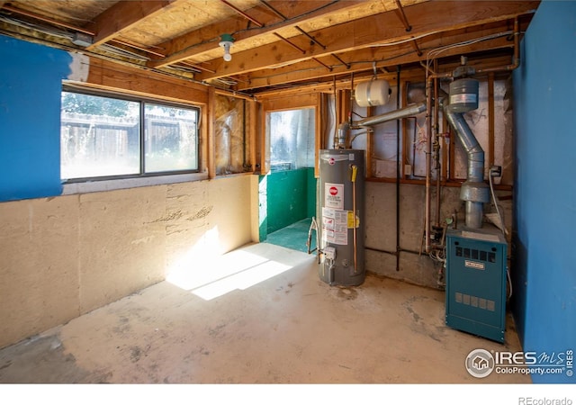 basement featuring water heater