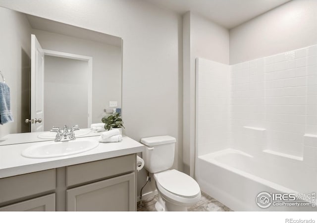 full bathroom featuring vanity, toilet, and shower / tub combination