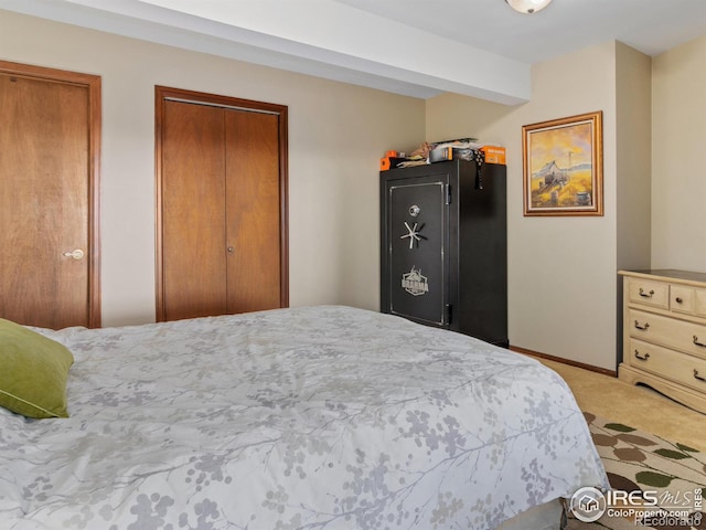 carpeted bedroom with a closet