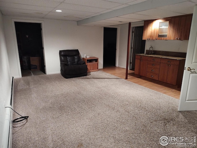 sitting room with sink and light carpet