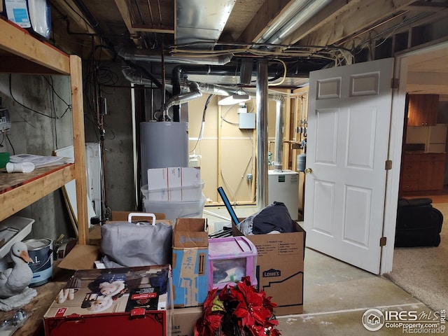 basement featuring water heater