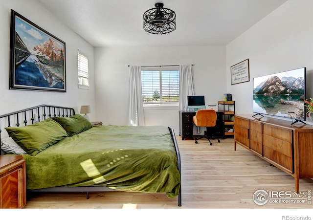 bedroom with light hardwood / wood-style floors