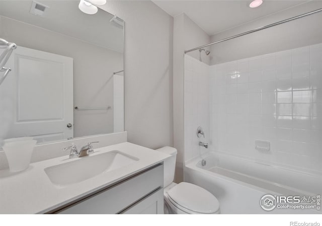 1815 Chaffee Crest Dr, Berthoud, CO 80513 - full bathroom with vanity, toilet, and shower / bathtub combination