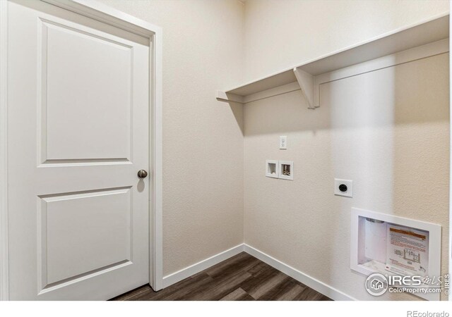 clothes washing area featuring washer hookup, dark hardwood / wood-style flooring, and electric dryer hookup