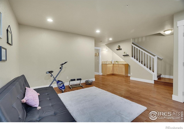 living room with light hardwood / wood-style flooring