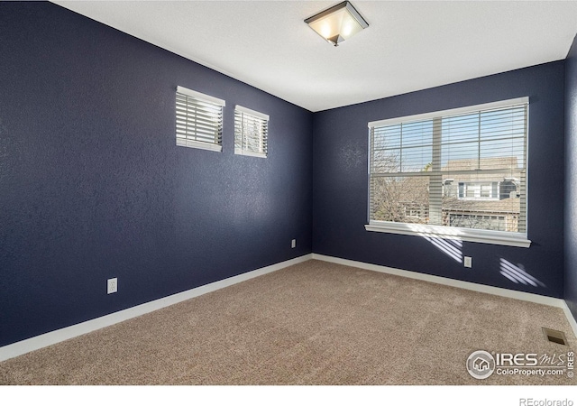 spare room featuring carpet floors and plenty of natural light