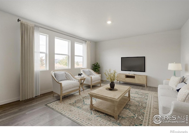 living room with light hardwood / wood-style flooring