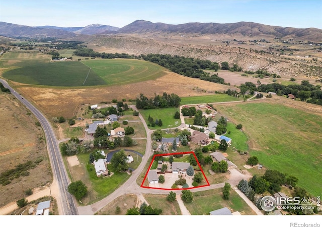 birds eye view of property featuring a mountain view