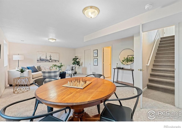 view of carpeted dining room