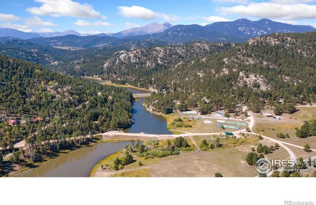 birds eye view of property featuring a water and mountain view