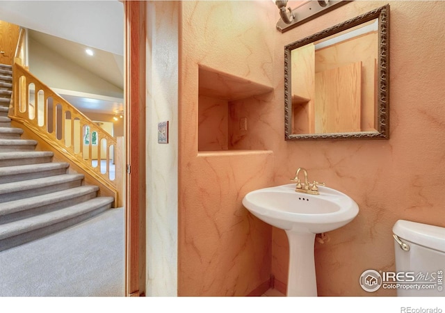 bathroom featuring toilet and vaulted ceiling