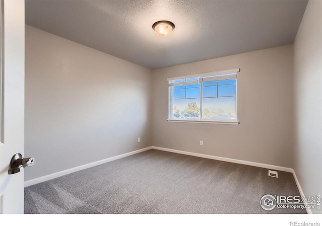 unfurnished room with carpet flooring and a textured ceiling