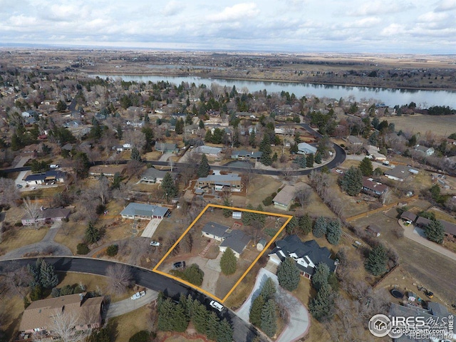 bird's eye view featuring a water view