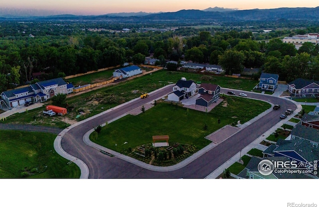 view of aerial view at dusk