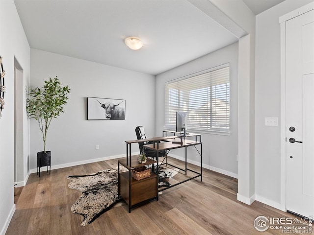 office with light hardwood / wood-style floors