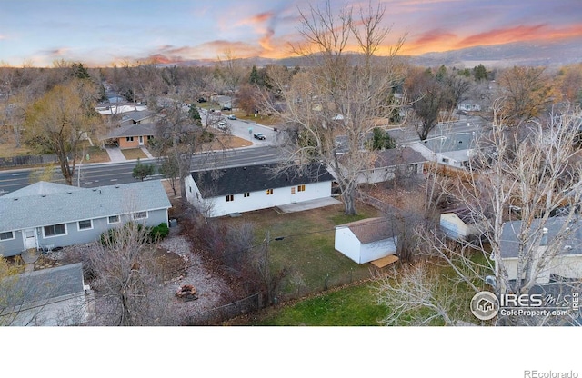 view of aerial view at dusk