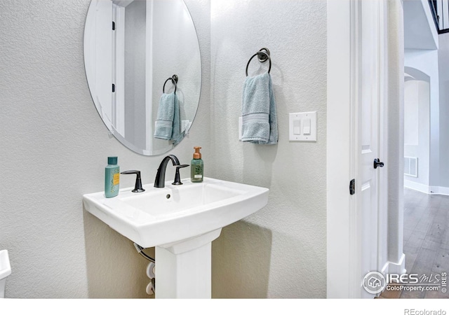 bathroom featuring wood-type flooring and sink