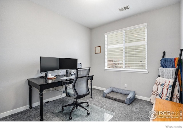 home office featuring carpet flooring