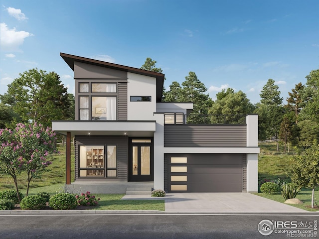 2292 Star Hill St, Longmont, CO 80503 - contemporary home featuring stucco siding, a garage, and driveway