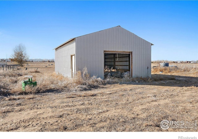 garage with a rural view