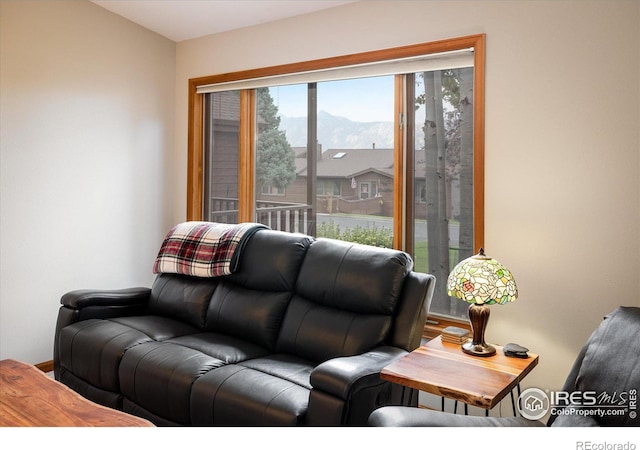 living room with a mountain view