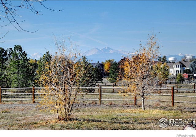 view of yard with a mountain view and a rural view