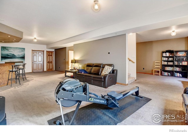 living room with light colored carpet