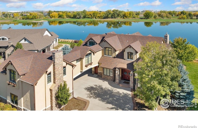 aerial view with a water view