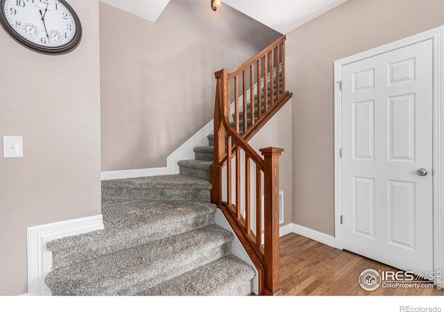 stairs with wood-type flooring