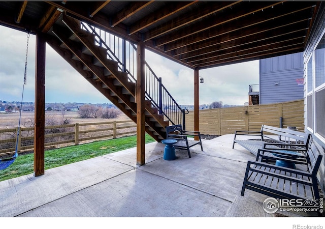 view of patio / terrace featuring a rural view