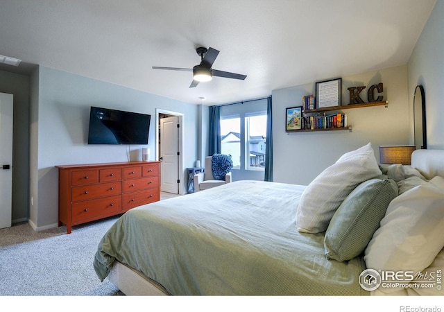 bedroom featuring carpet flooring and ceiling fan