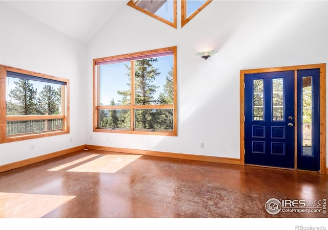 foyer entrance with high vaulted ceiling