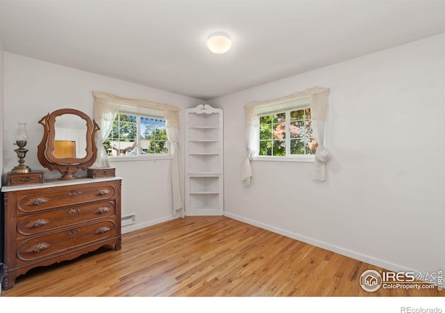 interior space featuring baseboards, multiple windows, and light wood-style floors