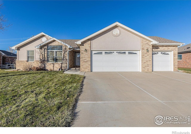 single story home with a garage and a front yard