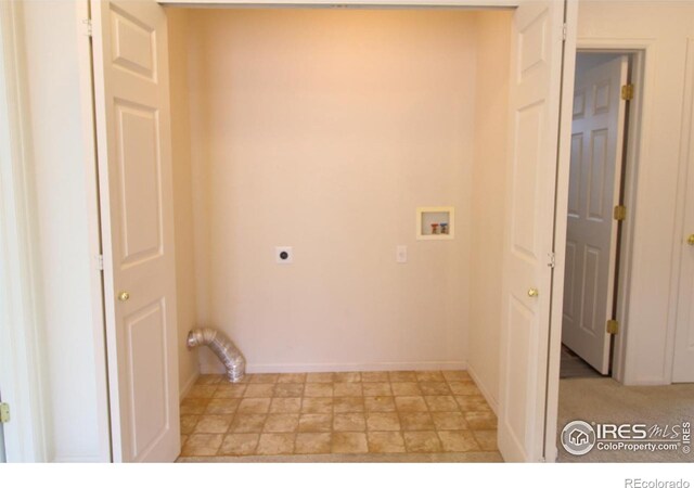 washroom with electric dryer hookup and hookup for a washing machine