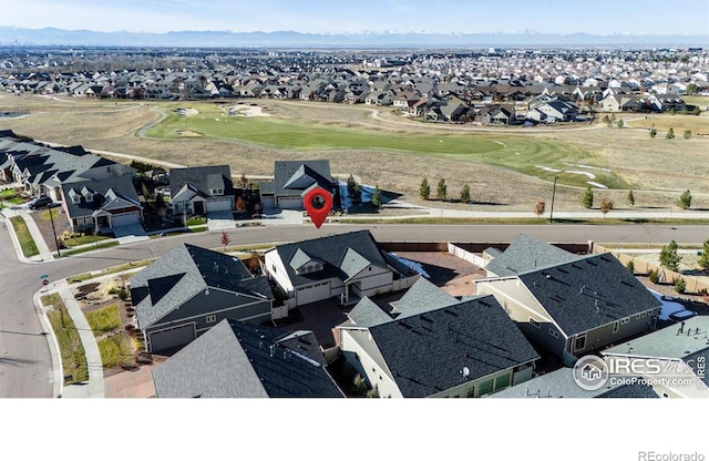 bird's eye view featuring a residential view and view of golf course