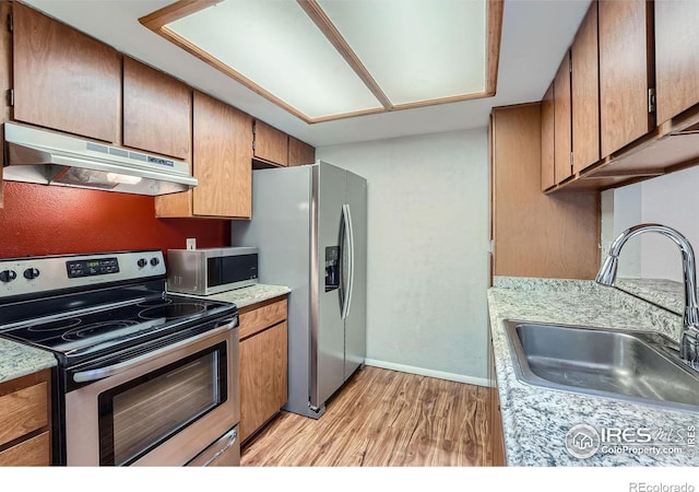 kitchen with sink, light hardwood / wood-style flooring, and stainless steel appliances