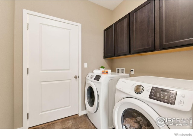 laundry room with cabinets and washer and clothes dryer