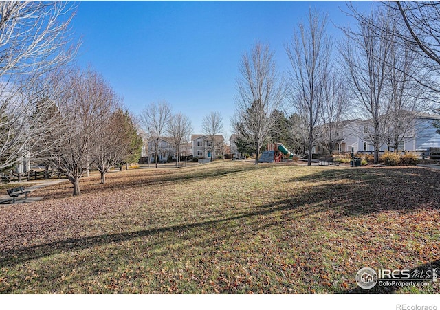 view of yard with a playground