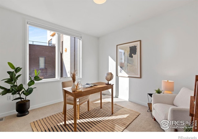 view of carpeted home office