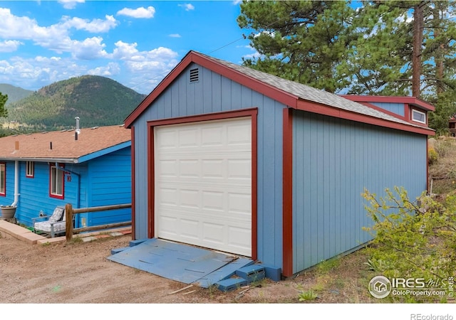 garage with a mountain view