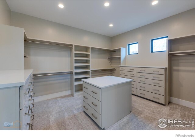 spacious closet with light colored carpet